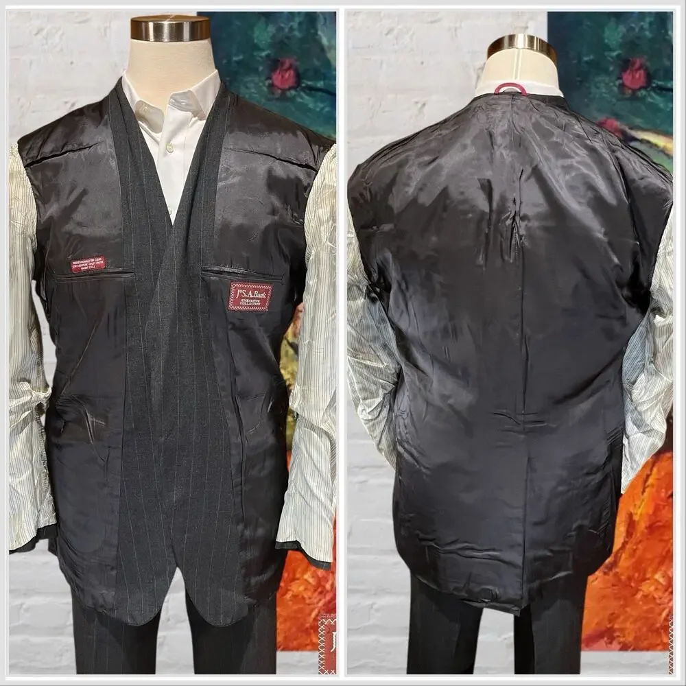 Vintage Jos A Bank Executive Collection Mens 44L 38x31 Gray Suit Banker's Stripe